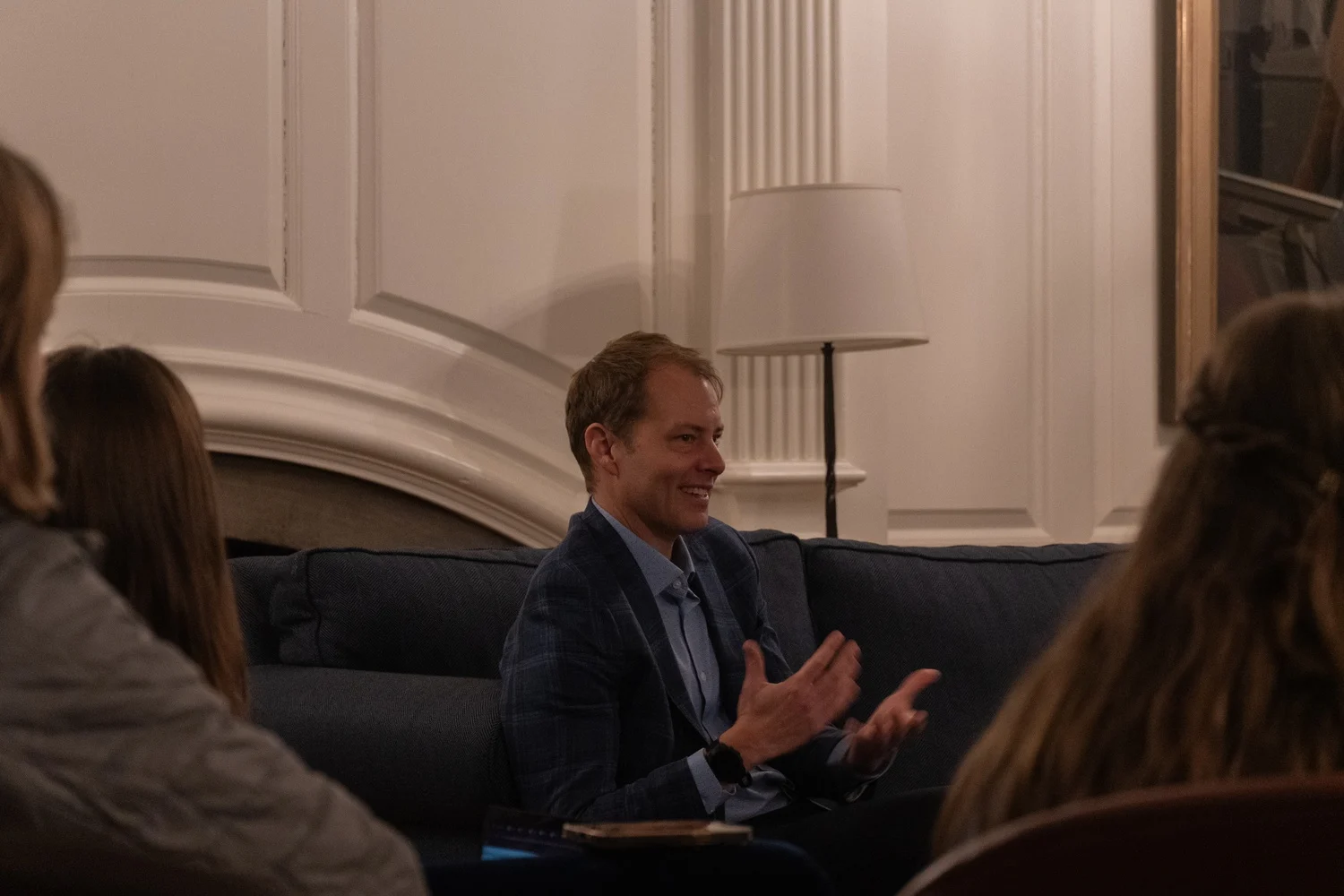 Harvard College Dean David J. Deming at an open forum in January. Deming said he hopes to ramp up monitoring AI usage in the classroom.